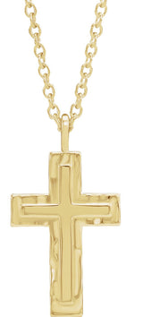 14K Gold Textured Cross Necklace or Pendant - Yellow Gold