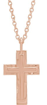 14K Gold Textured Cross Necklace or Pendant - Rose Gold