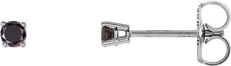 14K Gold Natural Black Diamond Round 4-Prong Lightweight Stud Earrings - White Gold