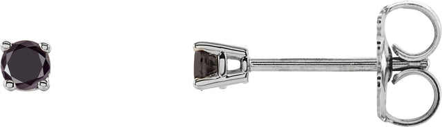 14K Gold Natural Black Diamond Round 4-Prong Lightweight Stud Earrings - White Gold