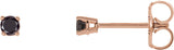 14K Gold Natural Black Diamond Round 4-Prong Lightweight Stud Earrings - Rose Gold