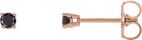 14K Gold Natural Black Diamond Round 4-Prong Lightweight Stud Earrings - Rose Gold
