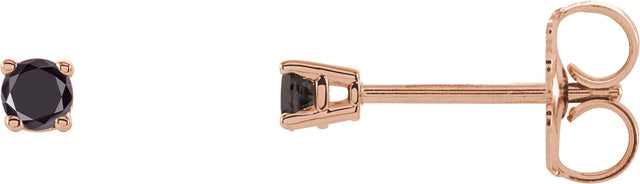 14K Gold Natural Black Diamond Round 4-Prong Lightweight Stud Earrings - Rose Gold