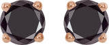 14K Gold Natural Black Diamond Round 4-Prong Lightweight Stud Earrings - Rose Gold - view 2