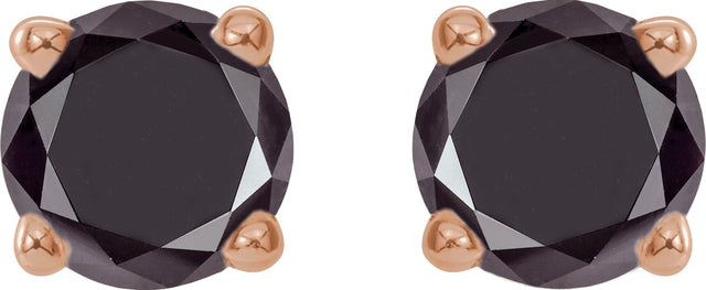 14K Gold Natural Black Diamond Round 4-Prong Lightweight Stud Earrings - Rose Gold - view 2