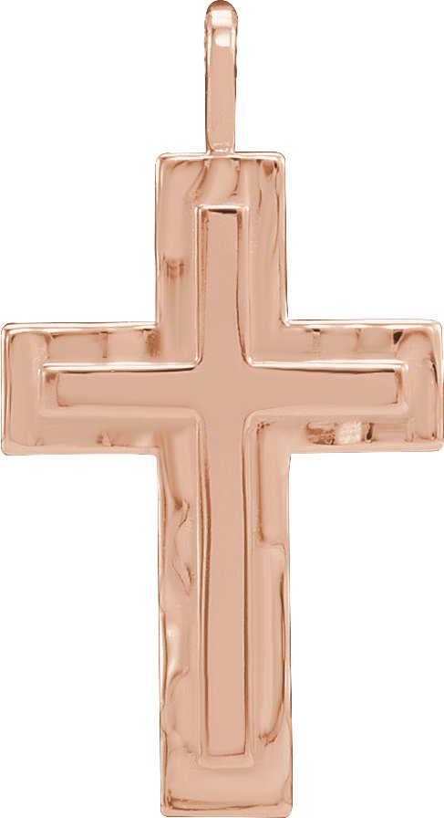 14K Gold Textured Cross Necklace or Pendant - Rose Gold