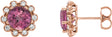 14K Gold Natural Pink Tourmaline & Natural Diamond Round 4-Prong Halo-Style Earrings – 3.25mm Stones