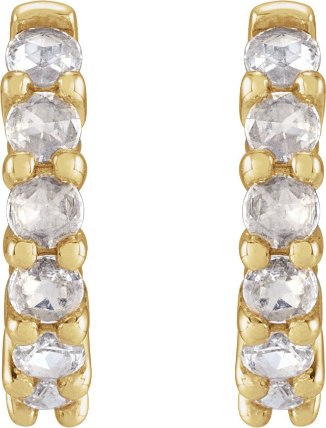 14K Gold Round Natural Diamond Cabochon Hinged Hoop Earrings - Yellow Gold - view 2