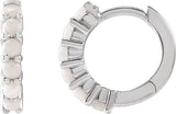14K Gold Round Natural White Opal Cabochon Hinged Hoop Earrings - White Gold