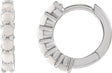 Platinum Round Natural White Opal Cabochon Hinged Hoop Earrings