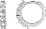 14K Gold Round Natural Diamond Cabochon Hinged Hoop Earrings - White Gold