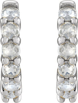 14K Gold Round Natural Diamond Cabochon Hinged Hoop Earrings - White Gold - view 2