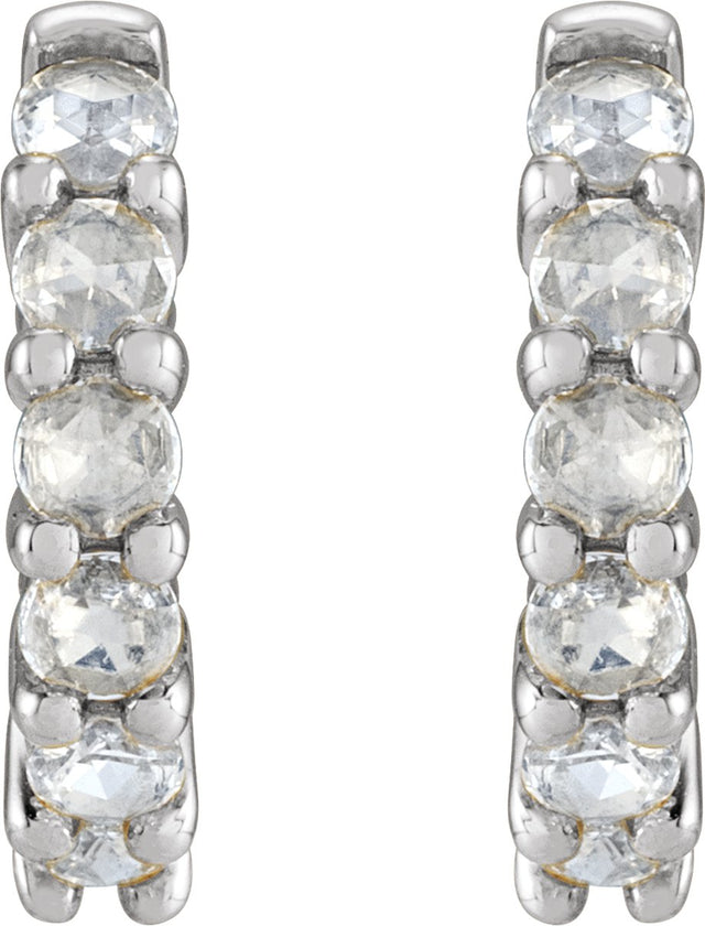 14K Gold Round Natural Diamond Cabochon Hinged Hoop Earrings - White Gold - view 2