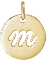14K Gold Initial M Script Necklace or Pendant - Yellow Gold