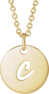 14K Gold Initial C Script Necklace or Pendant - Yellow Gold