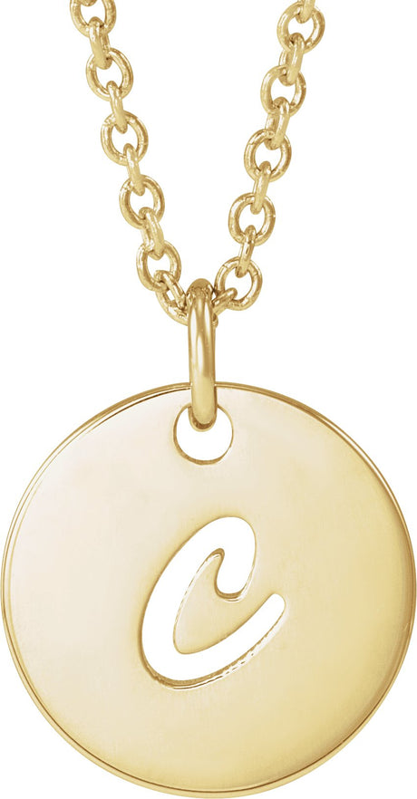 14K Gold Initial C Script Necklace or Pendant - Yellow Gold