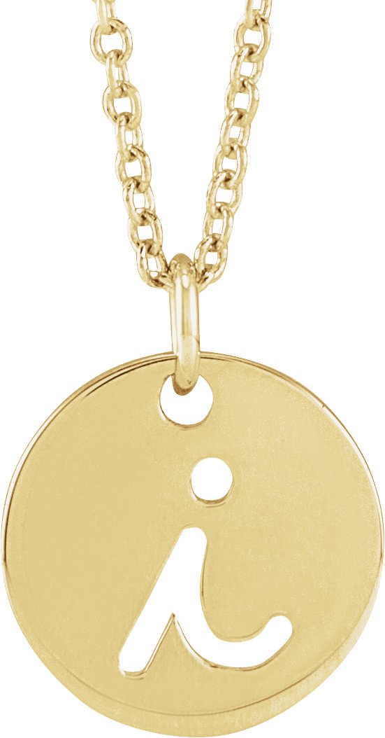 14K Gold Initial I Script Necklace or Pendant - Yellow Gold