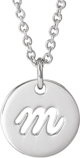 14K Gold Initial M Script Necklace or Pendant - White Gold