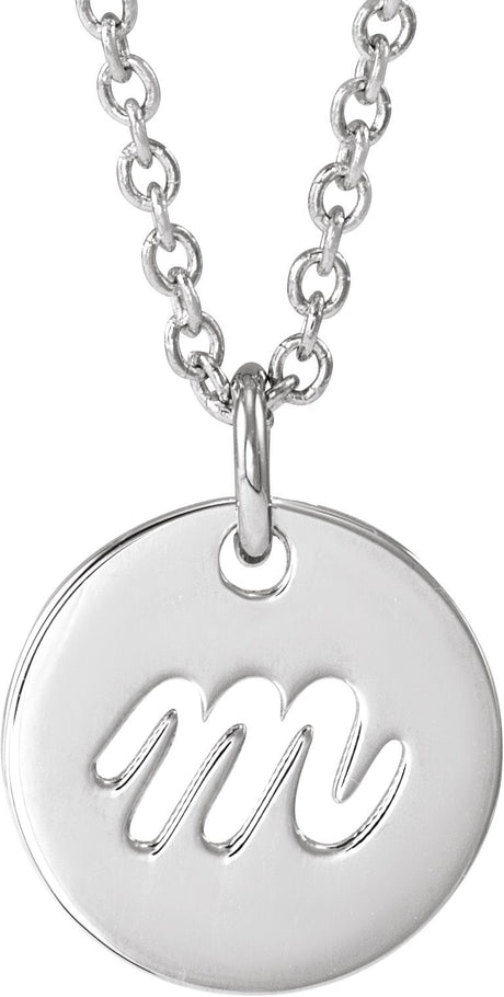 Platinum Initial M Script Necklace or Pendant