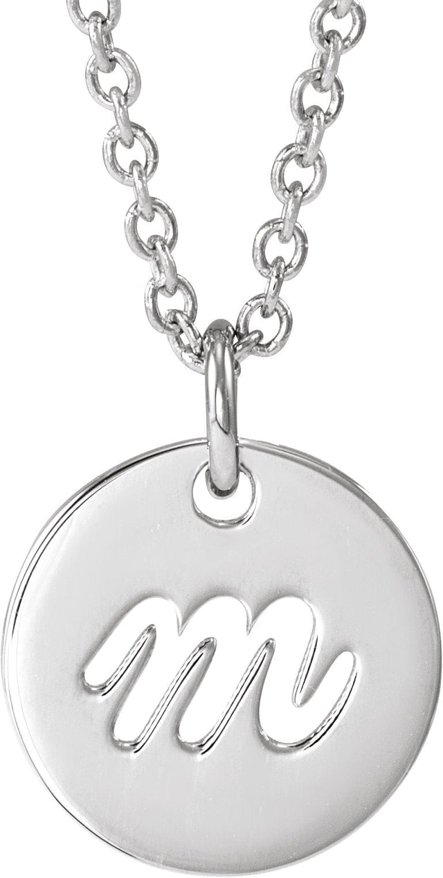 Platinum Initial M Script Necklace or Pendant
