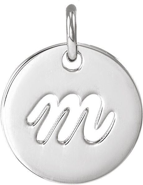 Platinum Initial M Script Necklace or Pendant