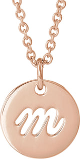 14K Gold Initial M Script Necklace or Pendant - Rose Gold