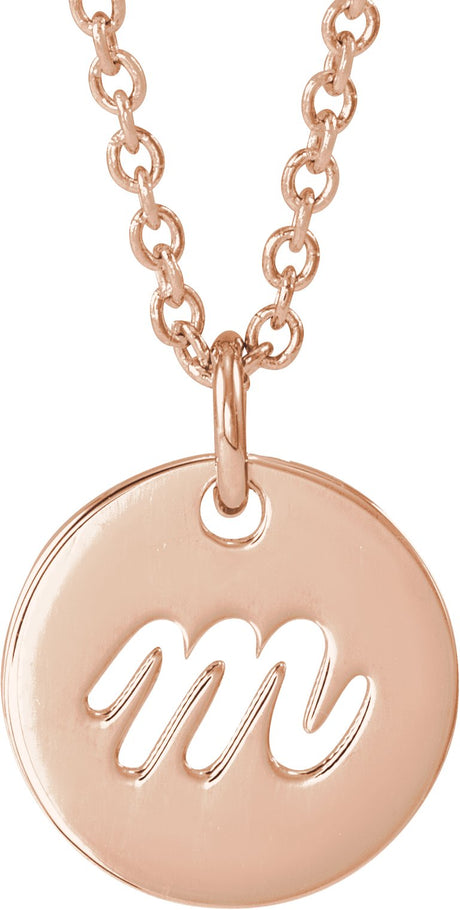 14K Gold Initial M Script Necklace or Pendant - Rose Gold