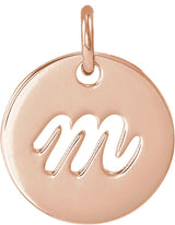 14K Gold Initial M Script Necklace or Pendant - Rose Gold