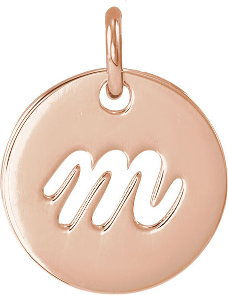 14K Gold Initial M Script Necklace or Pendant - Rose Gold