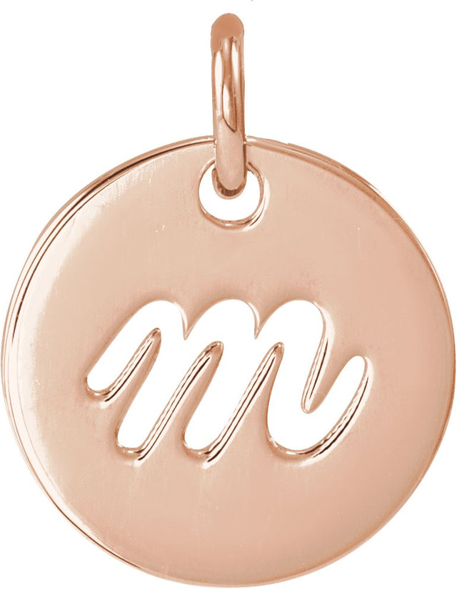14K Gold Initial M Script Necklace or Pendant - Rose Gold
