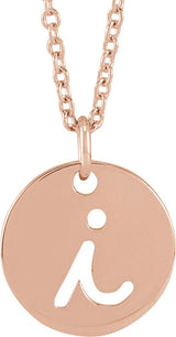 14K Gold Initial I Script Necklace or Pendant - Rose Gold