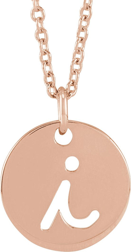 14K Gold Initial I Script Necklace or Pendant - Rose Gold