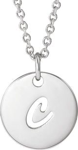 14K Gold Initial C Script Necklace or Pendant - White Gold