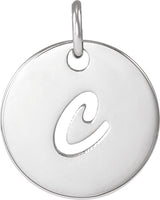 14K Gold Initial C Script Necklace or Pendant - White Gold