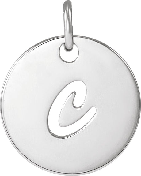 14K Gold Initial C Script Necklace or Pendant - White Gold