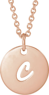 14K Gold Initial C Script Necklace or Pendant - Rose Gold