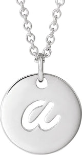 14K Gold Initial A Script Necklace or Pendant - White Gold