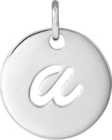 14K Gold Initial A Script Necklace or Pendant - White Gold