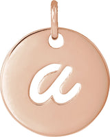 14K Gold Initial A Script Necklace or Pendant - Rose Gold