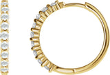 14K Gold Round Natural Diamond Cabochon Hinged Hoop Earrings - Yellow Gold