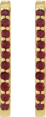14K Gold Round Natural Mozambique Garnet Accented Elongated Hoop Earrings – 20x13.39mm – 1.5mm Stones - Yellow Gold - view 2