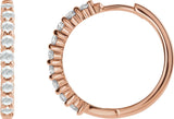 14K Gold Round Natural Diamond Cabochon Hinged Hoop Earrings - Rose Gold