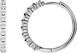 14K Gold Round Natural Diamond Cabochon Hinged Hoop Earrings - White Gold
