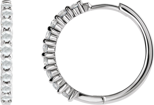 14K Gold Round Natural Diamond Cabochon Hinged Hoop Earrings - White Gold