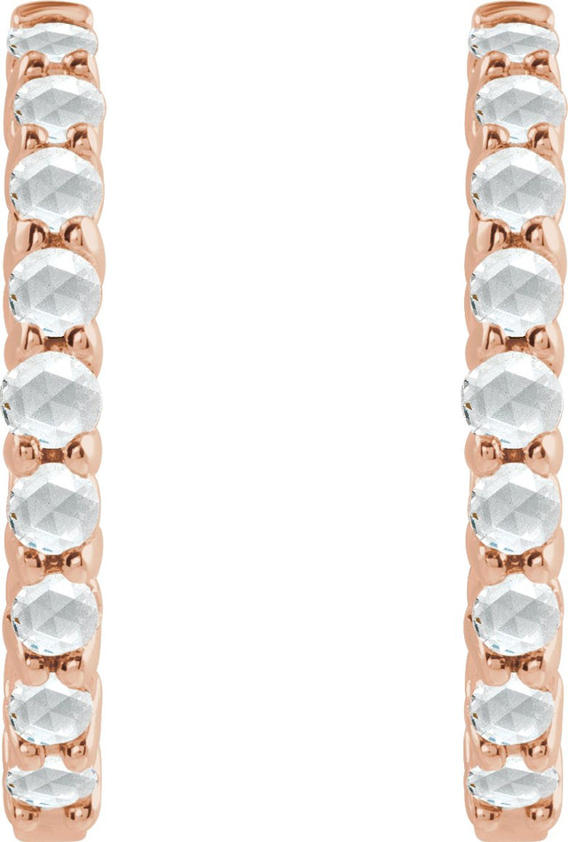14K Gold Round Natural Diamond Cabochon Hinged Hoop Earrings - Rose Gold - view 2