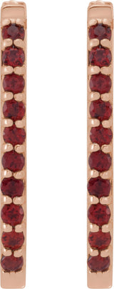 14K Gold Round Natural Mozambique Garnet Accented Elongated Hoop Earrings – 20x13.39mm – 1.5mm Stones - Rose Gold - view 2