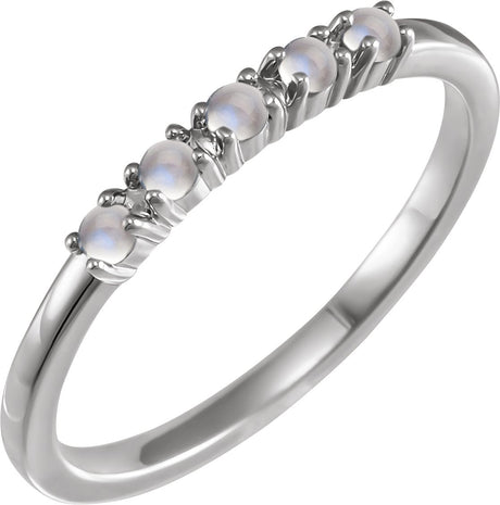 14K Gold Natural Rainbow Moonstone Cabochon Stackable Ring - White Gold