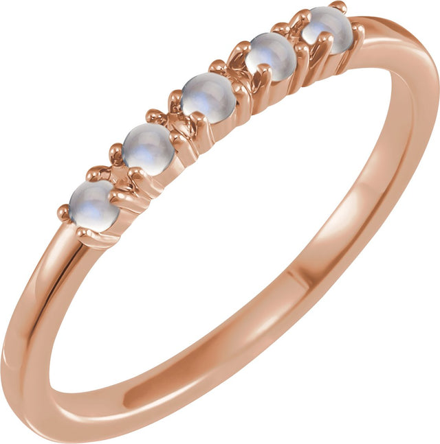 14K Gold Natural Rainbow Moonstone Cabochon Stackable Ring - Rose Gold