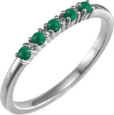 14K Gold Natural Emerald Cabochon Stackable Ring - White Gold
