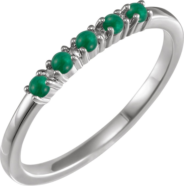 14K Gold Natural Emerald Cabochon Stackable Ring - White Gold